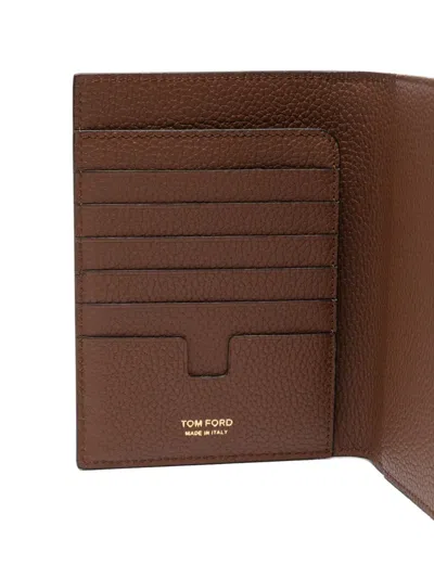 Tom Ford Tan Soft Grain Leather T Line Passport Holder In Brown