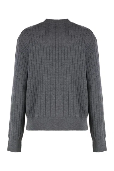 Bottega Veneta Ribbed Knit Sweater With Button-down Front In Gray