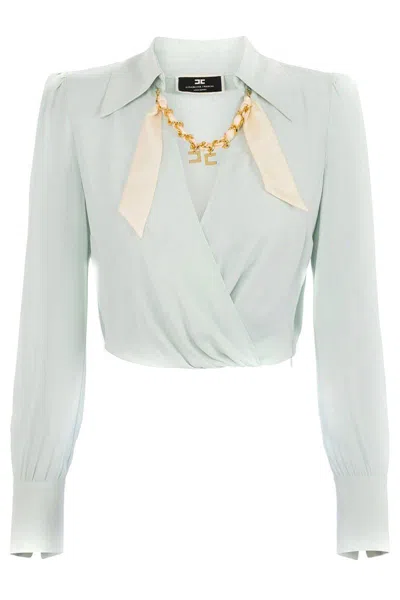 Elisabetta Franchi Shirt With Chain Detail And Cropped Length In Blue