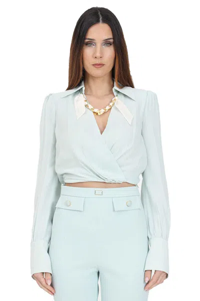 Elisabetta Franchi Shirt With Chain Detail And Cropped Length In Blue