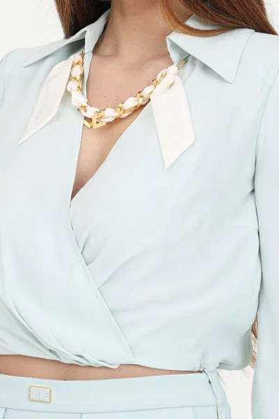 Elisabetta Franchi Shirt With Chain Detail And Cropped Length In Blue