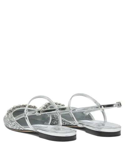 Jimmy Choo Glitter Pointed Toe Sandals With Embellished Detail In Silver