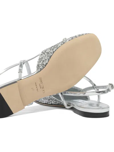 Jimmy Choo Glitter Pointed Toe Sandals With Embellished Detail In Silver