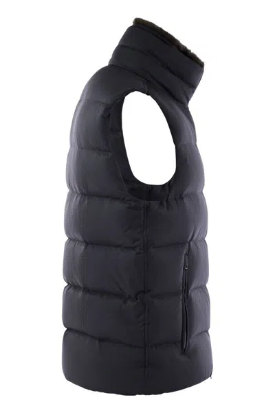 Herno Down-filled Waistcoat With Fur Insert In Blue