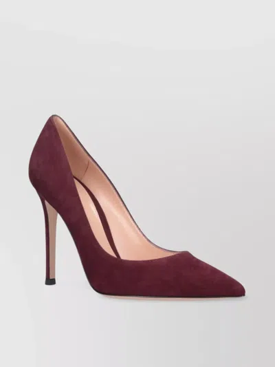 Gianvito Rossi Pointed Toe Suede Stiletto Heel Pumps In Burgundy