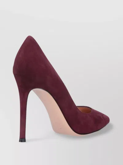 Gianvito Rossi Pointed Toe Suede Stiletto Heel Pumps In Burgundy