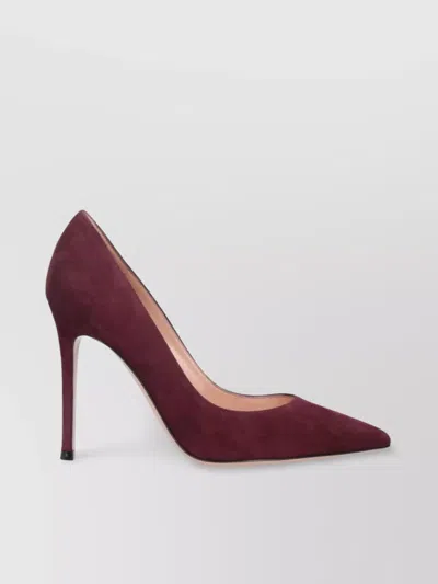 Gianvito Rossi Pointed Toe Suede Stiletto Heel Pumps In Burgundy