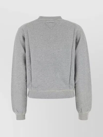 Prada Cotton Sweatshirt With Ribbed Cuffs And Hem In Black