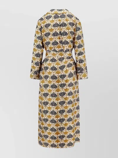 Max Mara Kaftan Dress With Lapel Collar And Belt In Neutral