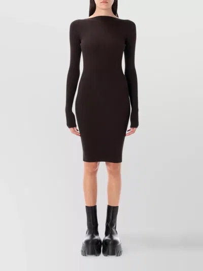 Rick Owens Ribbed Texture Knee-length Dress With Open Back In Brown