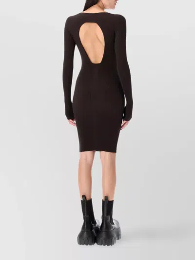 Rick Owens Ribbed Texture Knee-length Dress With Open Back In Brown