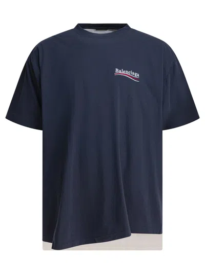 Balenciaga T-shirt Oversize In Cotone Blu  Uomo