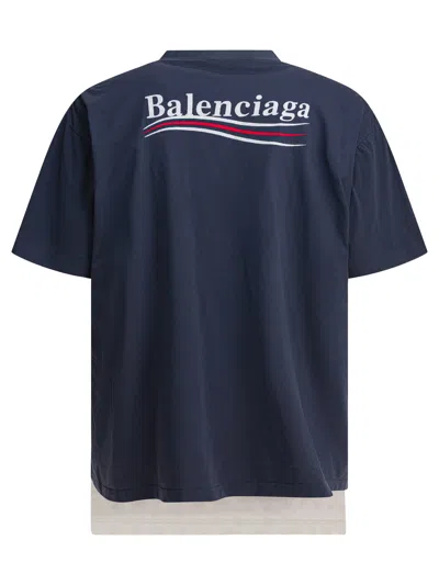 Balenciaga T-shirt Oversize In Cotone Blu  Uomo