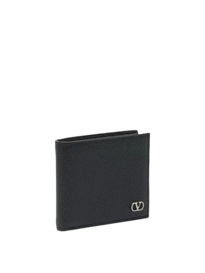 Valentino Mens Nero Vlogo Bifold Leather Wallet In Black