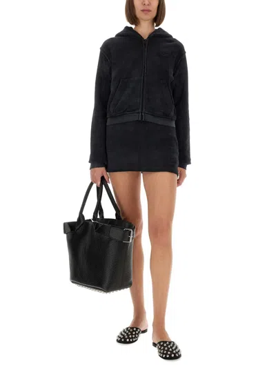 Alexander Wang Cropped Cotton Terry Sweatshirt With Zip-up Front In Black