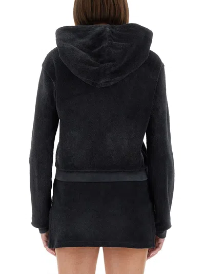 Alexander Wang Cropped Cotton Terry Sweatshirt With Zip-up Front In Black