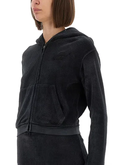 Alexander Wang Cropped Cotton Terry Sweatshirt With Zip-up Front In Black
