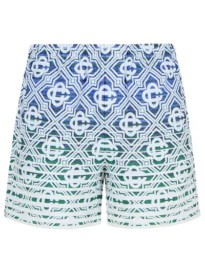 Casablanca Cotton Blend Bermuda Shorts With Geometric Pattern In Blue