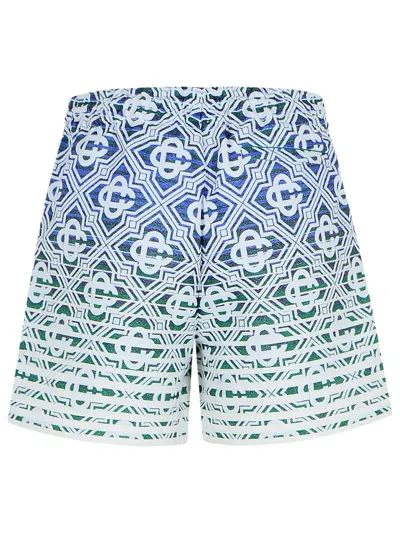Casablanca Cotton Blend Bermuda Shorts With Geometric Pattern In Blue