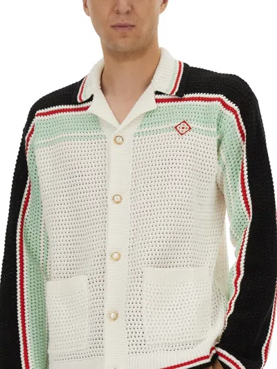Casablanca Men's Faux Crochet Shirt In White
