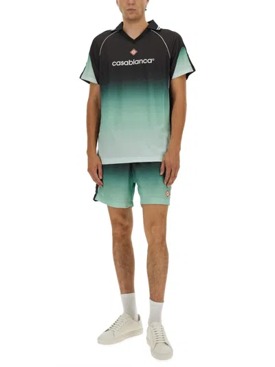 Casablanca Piping Contrast Gradient V Neck T-shirt In Black