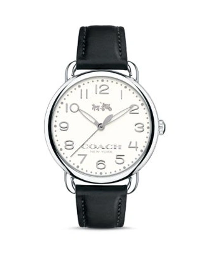 Coach Delancey Stainless Steel Leather Strap Watch In White/black