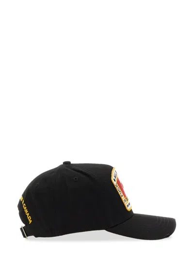 Dsquared2 Flag Patch Cotton Canvas Baseball Hat In Black