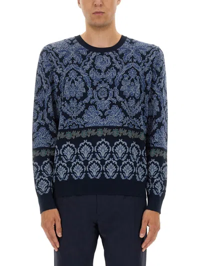 Etro Blue Cotton Sweaters In Blue