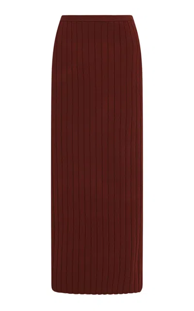 Rosetta Getty Ribbed-knit Midi Skirt In Brown