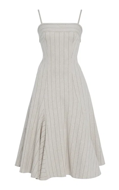 Rosetta Getty Godet-detailed Pinstriped Jacquard Dress In Gray