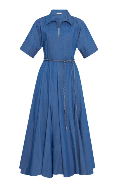 Rosetta Getty Slit-collar Belted Midi Caftan Dress In Blue