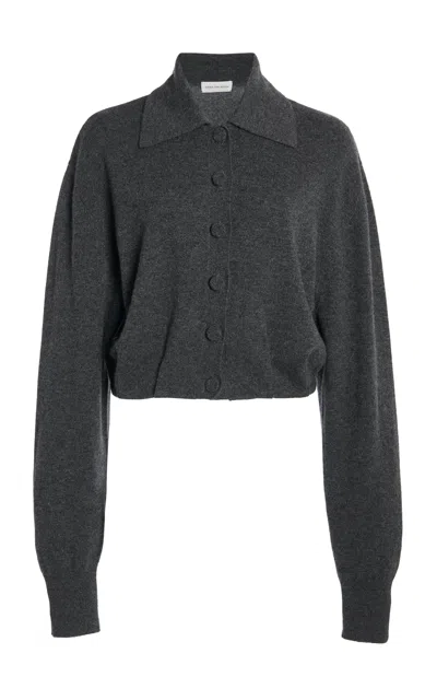 Dries Van Noten Cropped Cashmere Cardigan With Wide Collar In Gray