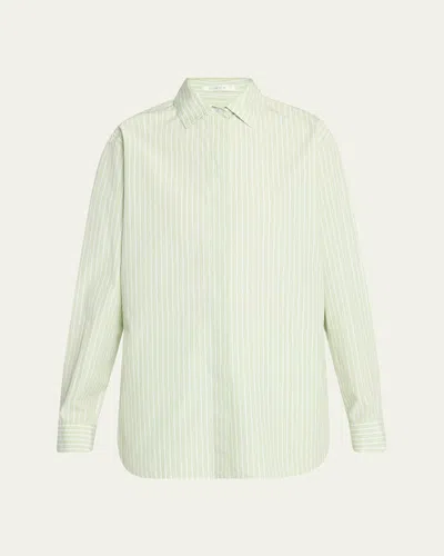 The Row Vanda Striped Cotton-poplin Shirt In Green