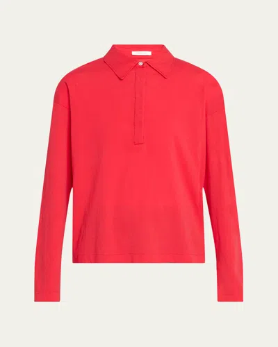 The Row Roddie Long Sleeve Cotton Polo Top In Red