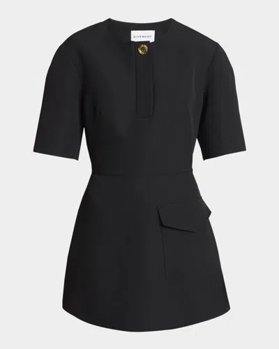 Givenchy Short-sleeve Patch-pocket Mini Cocoon Dress In Black