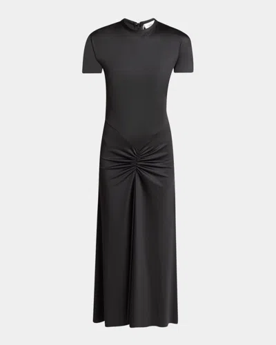 Victoria Beckham Womens Gathered Short-sleeve Stretch-woven Midi Dress Black