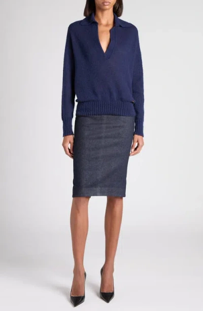 Tom Ford Johnny Collar Cashmere Sweater In Blue