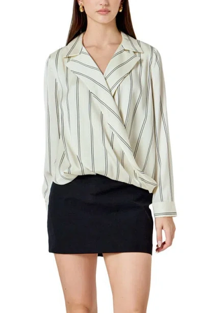Endless Rose Stripe Wrap Front Top In Gray