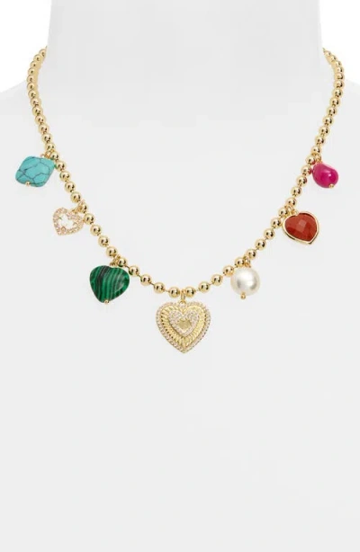 Panacea Semiprecious Stone & Heart Charm Necklace In Gold