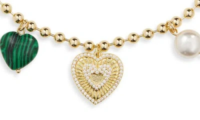 Panacea Semiprecious Stone & Heart Charm Necklace In Gold