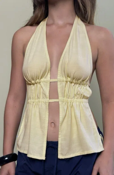 Motel Kaytia Split Front Halter Top In Yellow