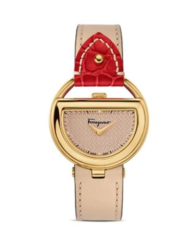 Ferragamo Special Edition Beige And Red Buckle Watch, 37mm In Beige/red