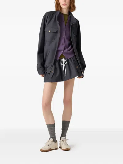 Miu Miu Mini Skirt Mohair Blend Drawstring Elastic Waistband Button In Blue