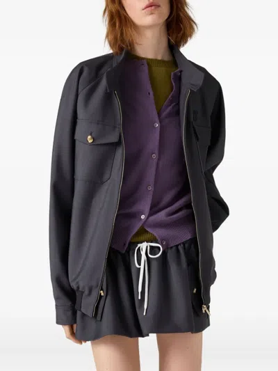 Miu Miu Mini Skirt Mohair Blend Drawstring Elastic Waistband Button In Blue