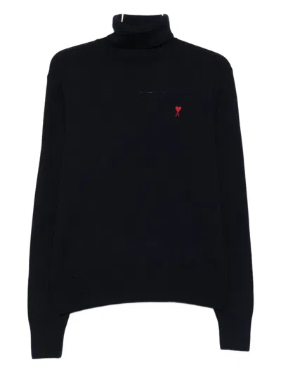 Ami Alexandre Mattiussi Ami Paris Ami De Coeur Midnight Blue Turtleneck In Black