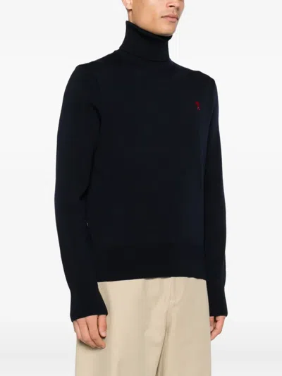 Ami Alexandre Mattiussi Ami Paris Ami De Coeur Midnight Blue Turtleneck In Black