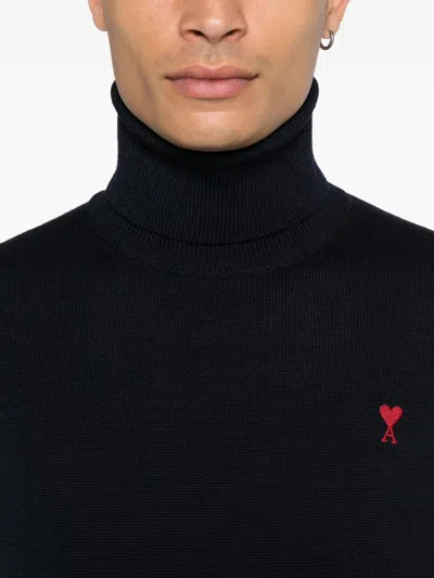 Ami Alexandre Mattiussi Ami Paris Ami De Coeur Midnight Blue Turtleneck In Black