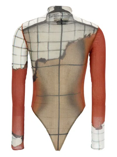Jean Paul Gaultier 'flame Graphic High Neck Sheer Bodysuit' In White