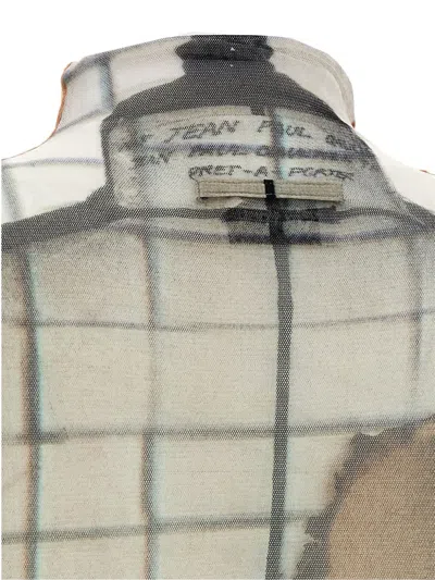 Jean Paul Gaultier 'flame Graphic High Neck Sheer Bodysuit' In White