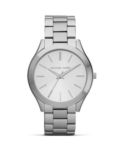 Shop Michael Kors Slim Silver Case Runway Bracelet Watch, 42mm